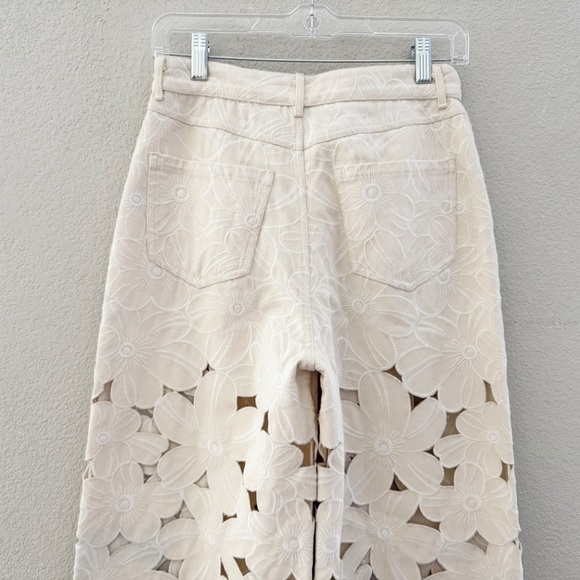 Cynthia Rowley Flora Cutout Jeans High Waist Wide Leg Cream Floral Lace Denim 26 - Picture 12 of 15